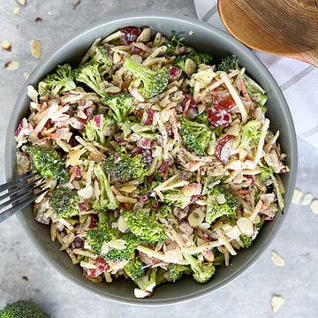 dairy-free broccoli salad in a bowl