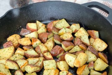 Oven-Roasted potatoes in a cast iron pan