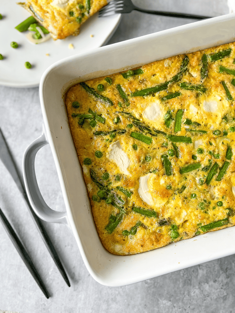 spring frittata on a casserole dish