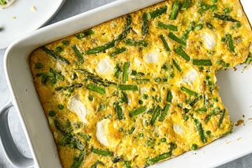 spring frittata on a casserole dish