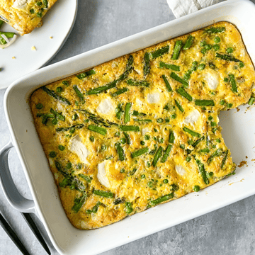 spring frittata on a casserole dish