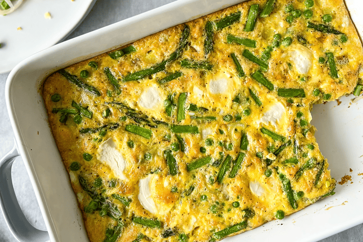 spring frittata on a casserole dish