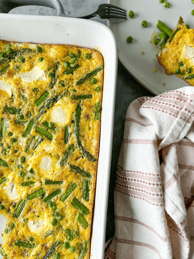 spring frittata on a casserole dish